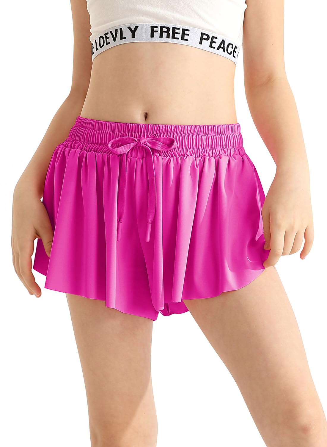 Alakuoti Girls Flowy Athletic Shorts with Pocket Drawstring 2 in 1 Quick Dry Butterfly Skirts for Running, Tennis, Dance