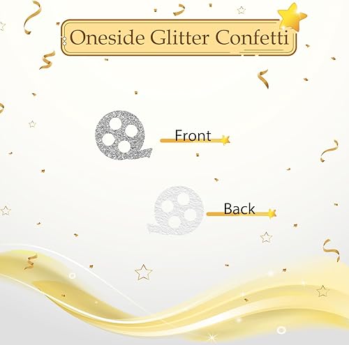 Miniatura 4 de 100 piezas de confeti de película, confeti dorado para mesa de fotografía para fiesta nocturna de cine, cámara y carrete de película, dispersos de