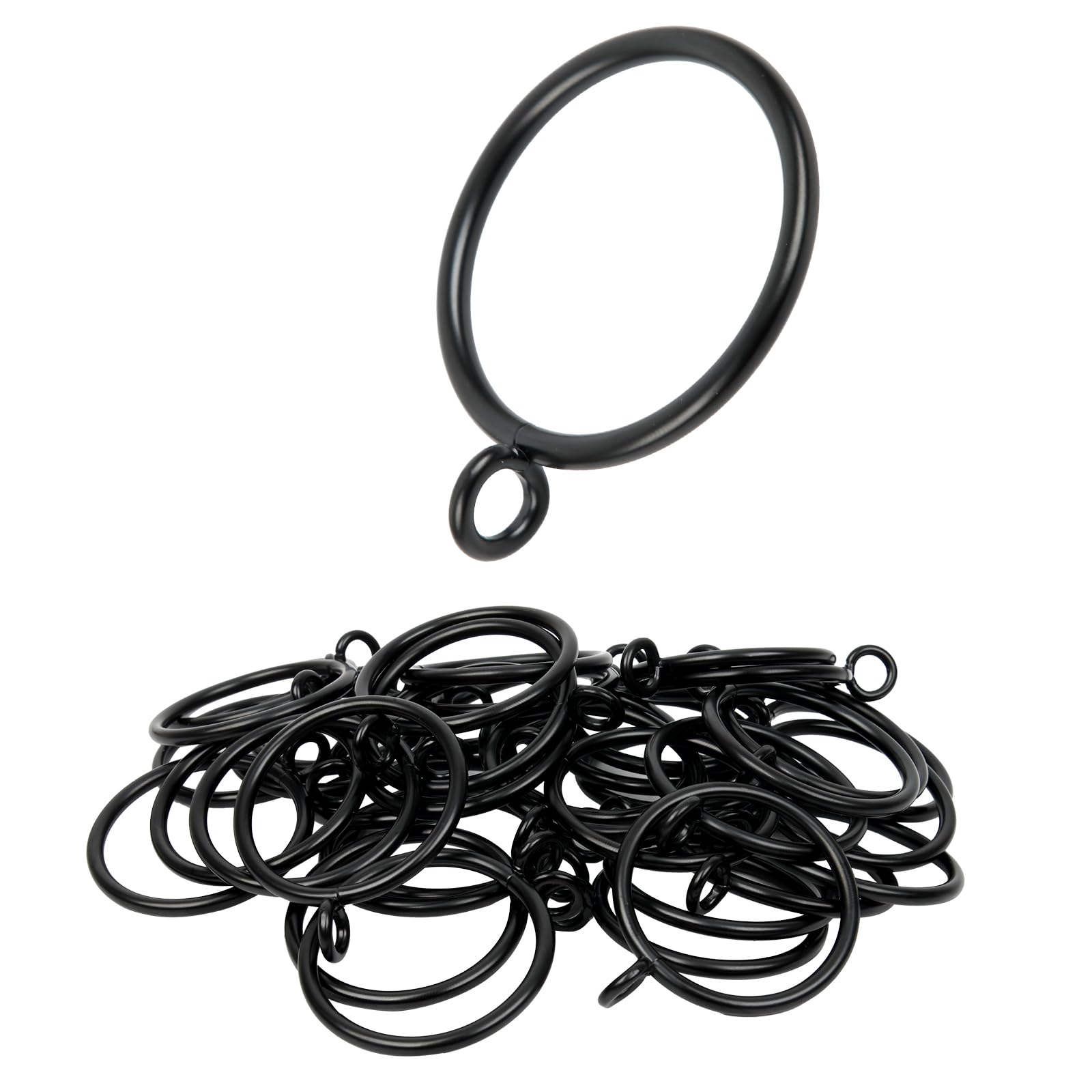 Manysky Curtain Rings with Eyelets, 48 Pack Metal Drapery Rings for Pinch Pleat Curtains Panels, Drape Rings Fits Up to 1.2 in Curtains Rod, 1.5 Inch I D Black