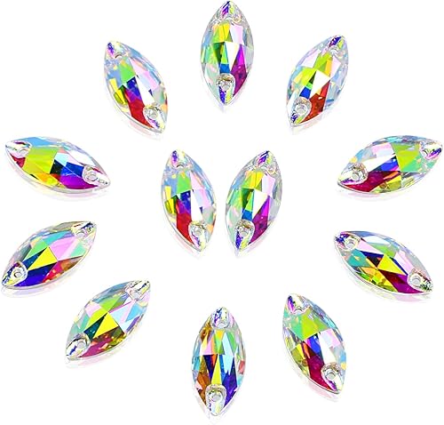 DONGZHOU Garra de costura de diamantes de imitación AB con agujeros, cuentas en forma de naveta, cristales con parte trasera plana, diamantes de