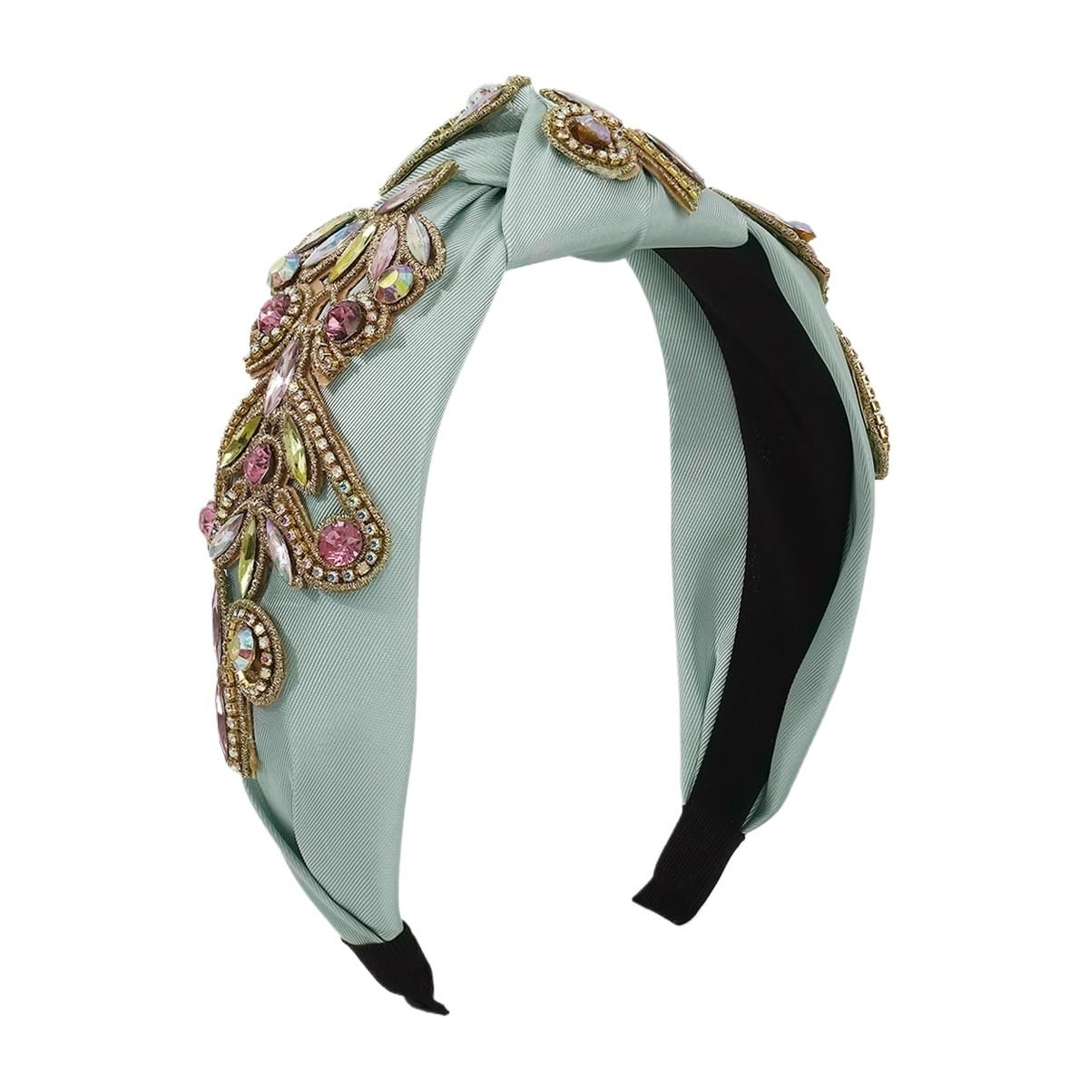 Fascia for capelli con temperamento e colore con diamanti, personalità con nodo alto, fascia superiore cranica femminile