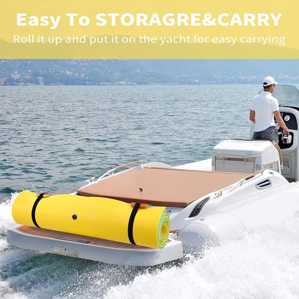 Tappetino Galleggiante Acquatico,Materassino Galleggiante Resistente agli Strappi,per Mare Lago Piscina,Nessuna necessità di Gonfiaggio, Design Pieghevole,Giallo,5.5m x 1.8m x 3.3cm