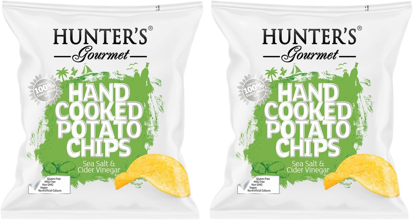Hunter's Gourmet Sea Salt & Cider Vinegar Hand Cooked Potato Chips 40g (Pack of 2)