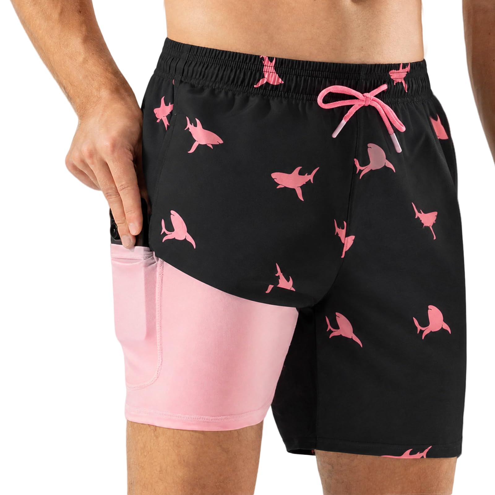 Bañador Hombre Corto 2 en1 con Forro de Compresión Secado Rápido, Impermeable y Bolsillos con Cremallera, Short de Playa, Piscina, Surf, Regalo para Hombre en Navidad, Cumpleaños y Vacaciones