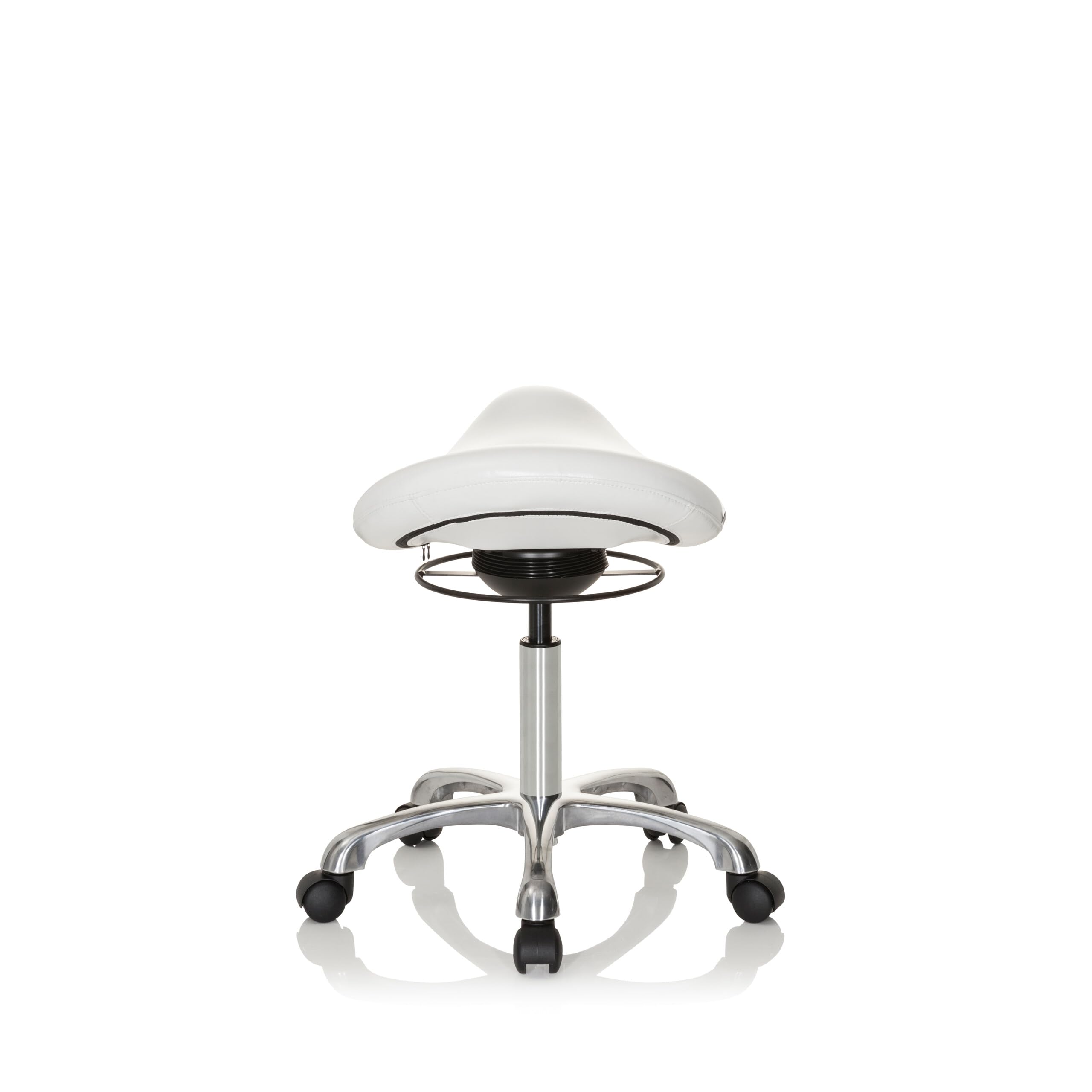 HJH Office 702311 Sgabello da lavoro ORTHO SIT finta pelle bianco sgabello ergonomico con rotelle, regolabile in altezza