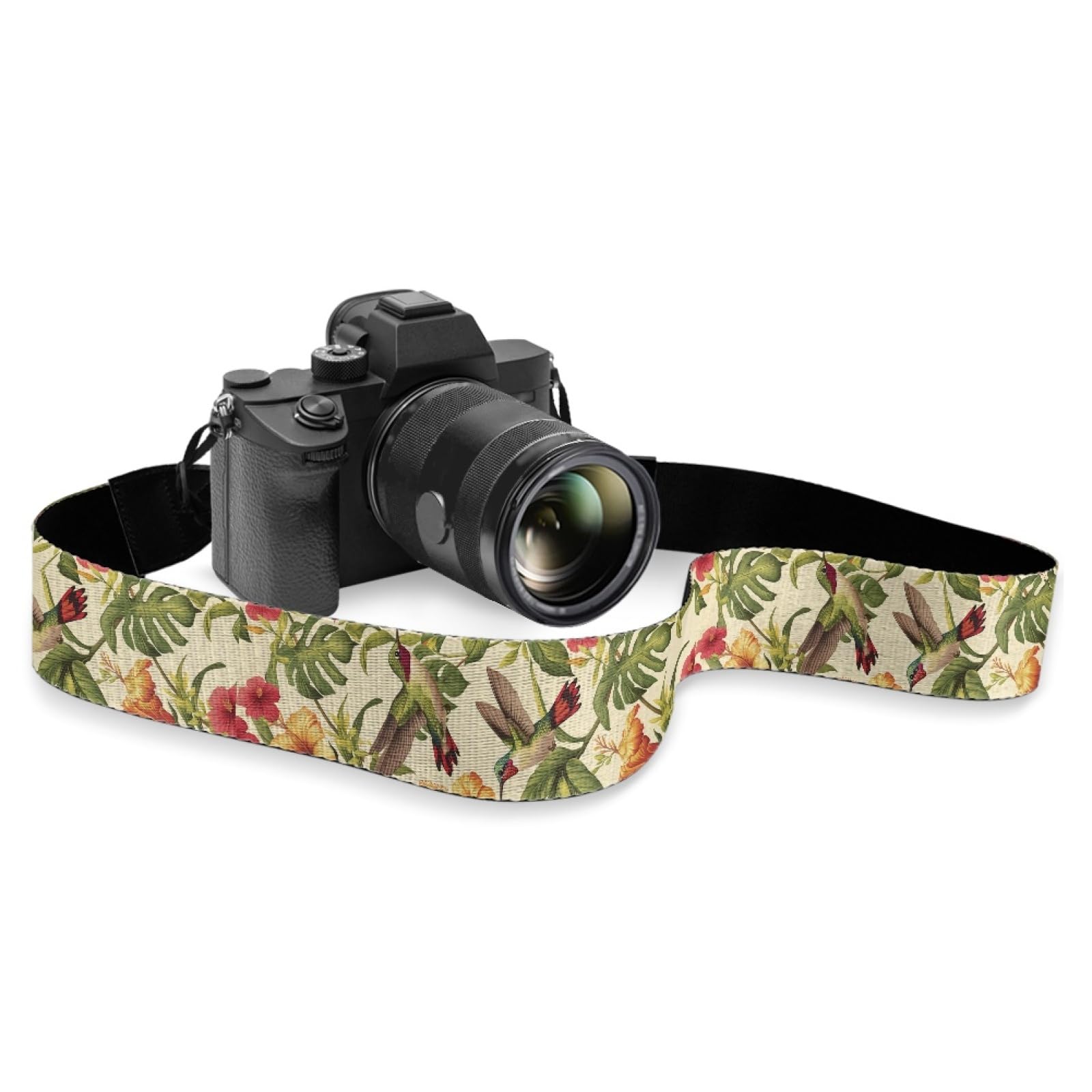 GLENLCWE Retro Hummingbird Floral Camera Strap Canvas Shoulder Neck Strap Belt with Buckles Fit All Cameras,2''Wide Strap for Adults Kids Photographers
