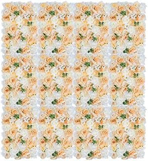 NUPTIO 12 Pcs Flower Wall Panel 60cm X 40cm White & Pink Faux Roses Artificial Flower Floral Backdrop, Flower Wall Backdrop for Party Wedding Bridal Shower Baby Shower Christmas Home Decoration