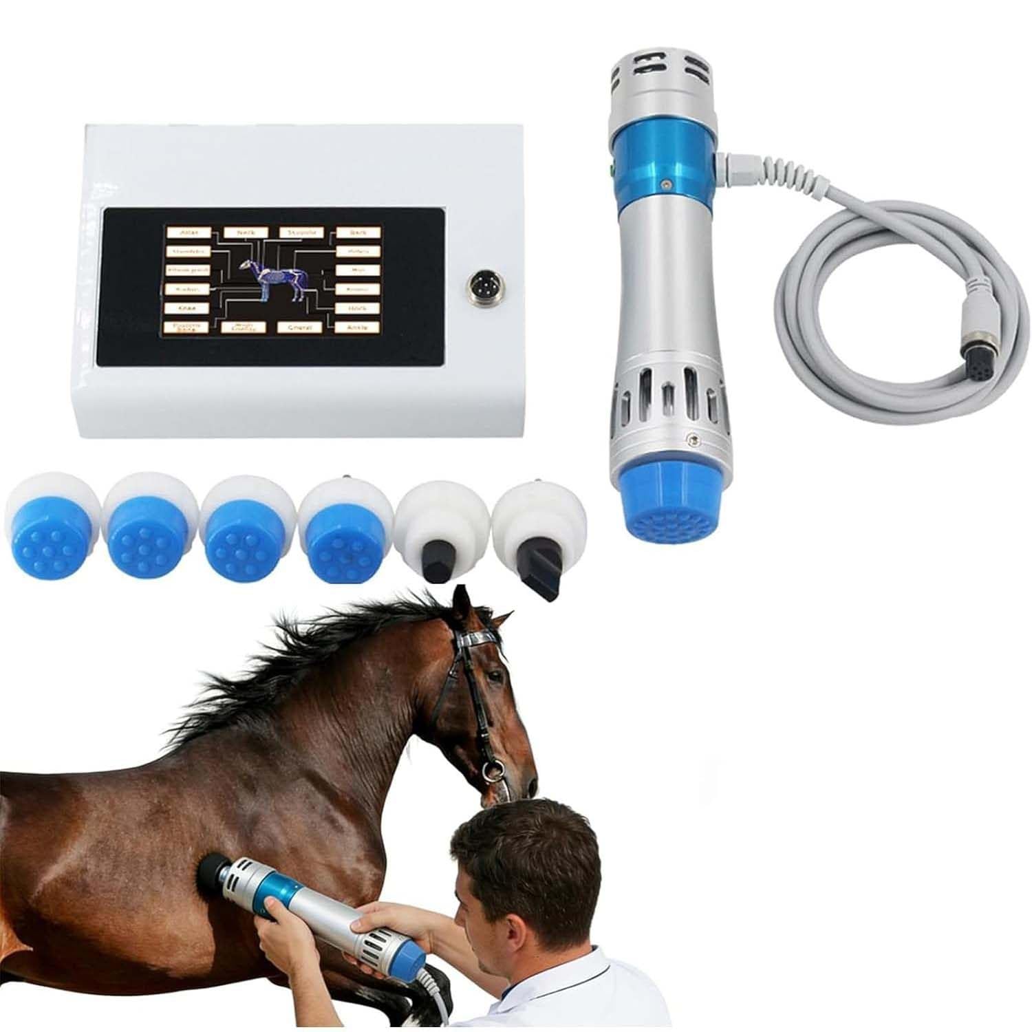 DPLWJPP Horses Extracorporal Shockwave Therapy for Horses Veterinary Equine Deep Tissue Shockwave Device Animal Shock Wave Massager with 7 Deep Tissue Massage Heads