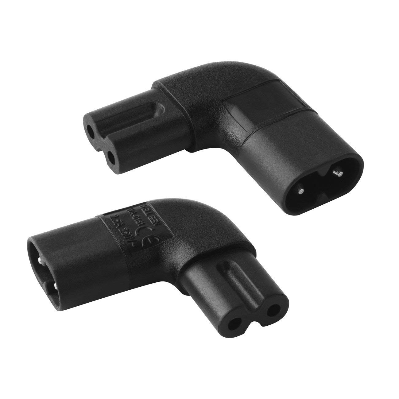 5-Pack IEC320 C7 To C8 Right Angle AC Adapters | Figure 8 Power Cord Converter, 2.5A 250V, Black - View #7