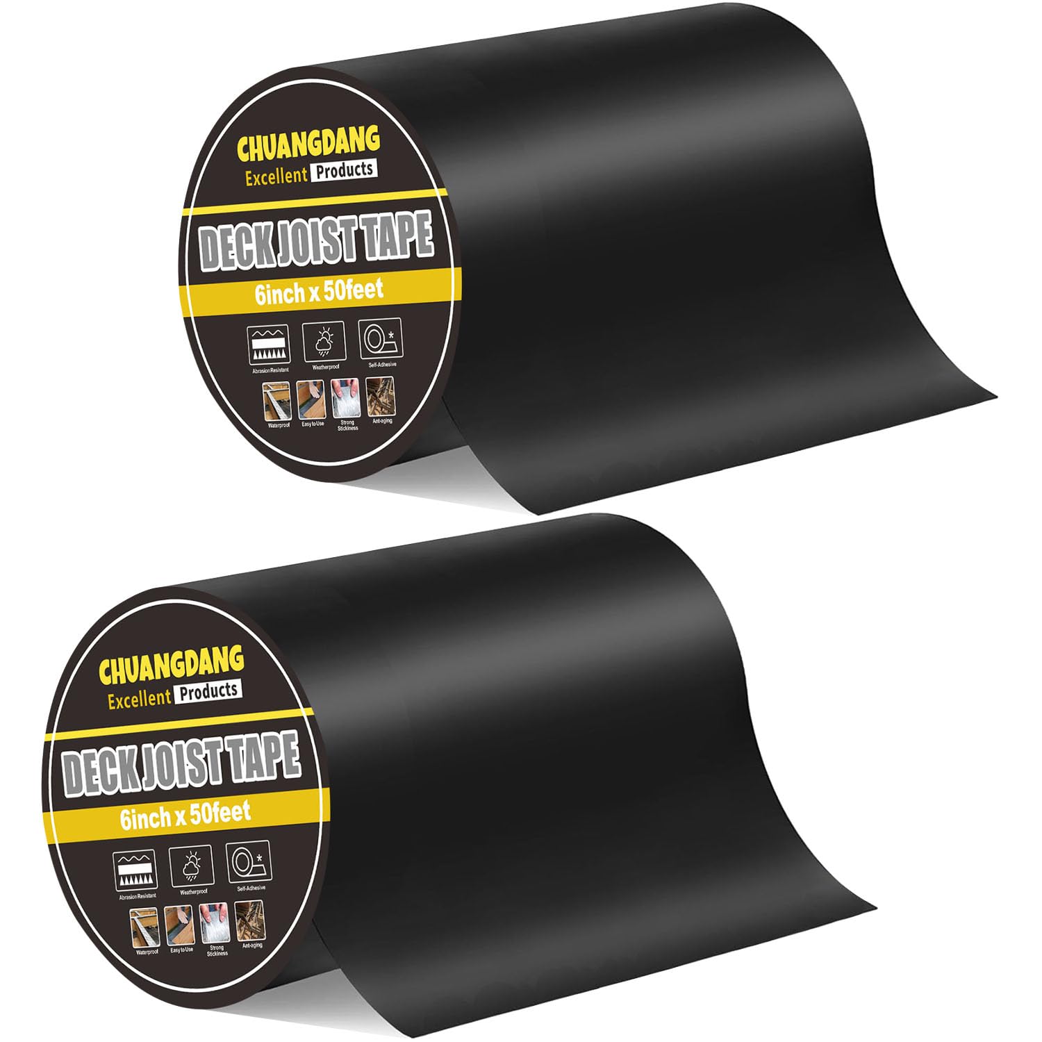 CHUANGDANG Black Joist Tape for Decking,0.7mmx6inx50ft,2-Pack,Anti-Corrosion,Weather-Resistant Butyl,Flashing Tape for Deck,Joist,Roofs Beams,RV,Doors,and Fences,Waterproof Butyl sealant Joist Tapes