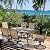 NUU GARDEN 7 Piece Outdoor Dining Set, 6 Swivel Patio Chairs and 1 Dining Table with 1.57 Inch Umbrella Hole, Iron Patio Furniture Set for Lawn Backyard Balcony, Black and Brown