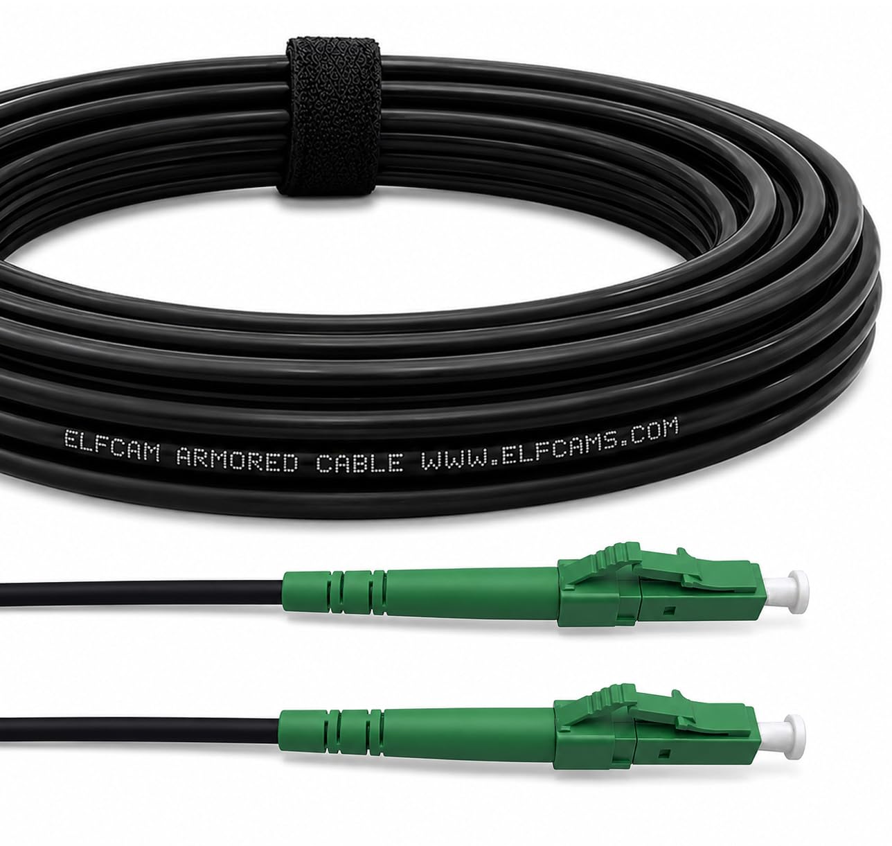 Elfcam® - 70m Gepanzerte Glasfaserkabel LC/APC auf LC/APC Stecker, Simple Singlemode 9/125μm OS2 Patchkabel, Schwarz (70M)