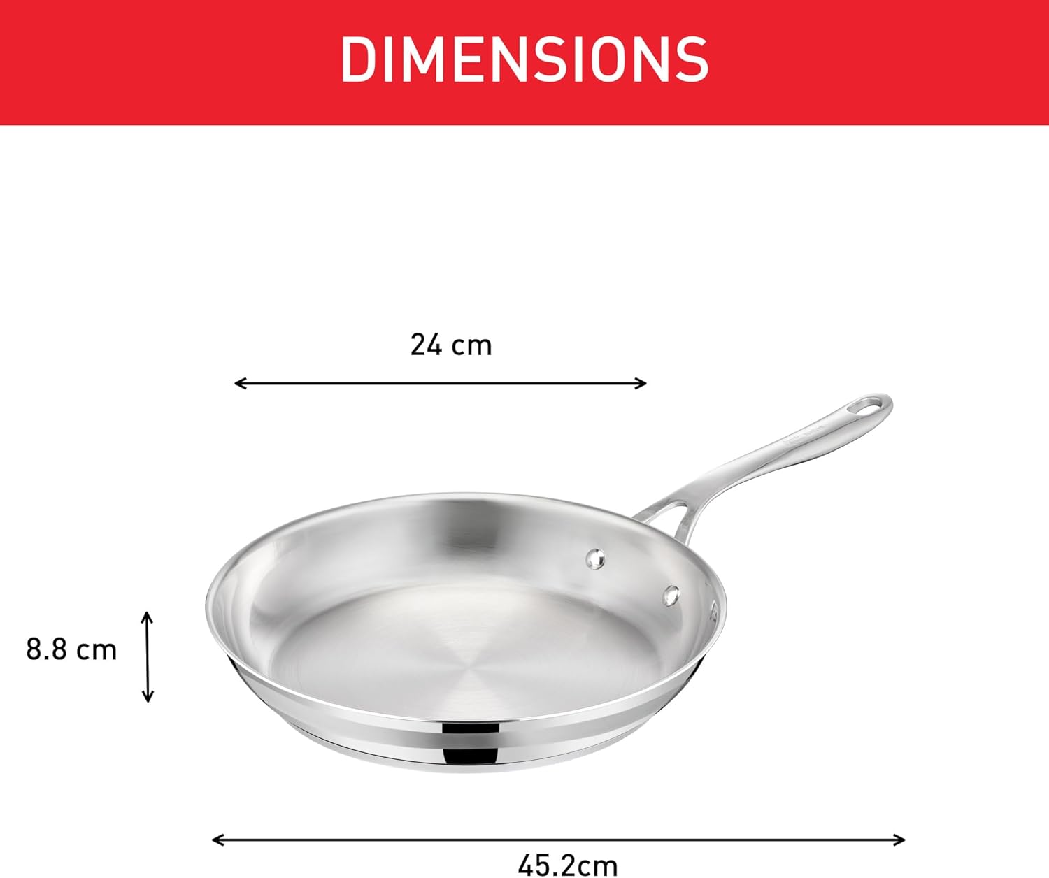Poêle Tefal Jamie Oliver Cook' Smart 24 cm en acier inoxydable, compatible induction, avec poignée rivetée pour une saisie parfaite et une cuisson homogène, vue détaillée. — vue 8