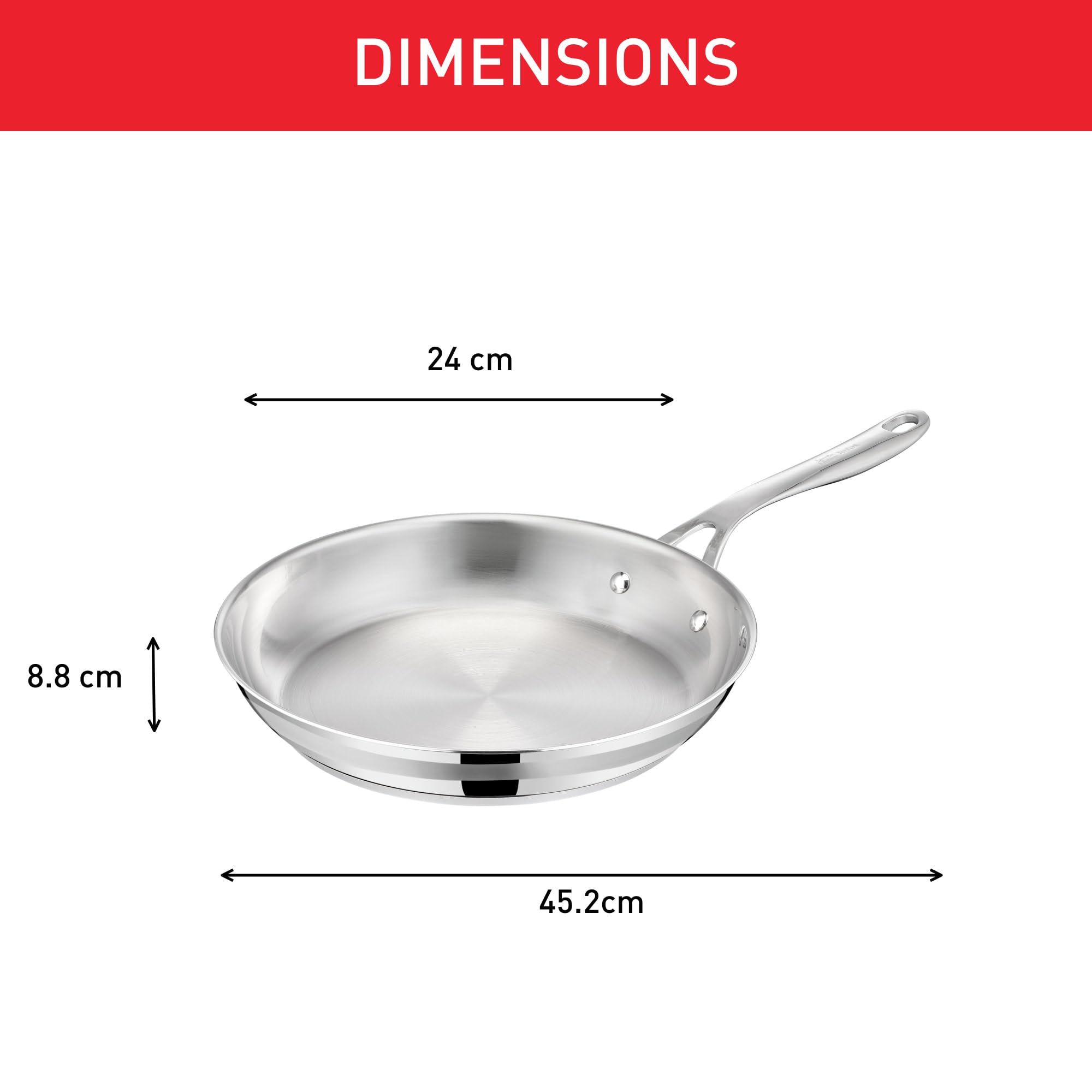 Tefal Jamie Oliver Cook' Smart, Poêle 24 cm, Inox, Induction, Robuste, Poignée rivetée, E3110455