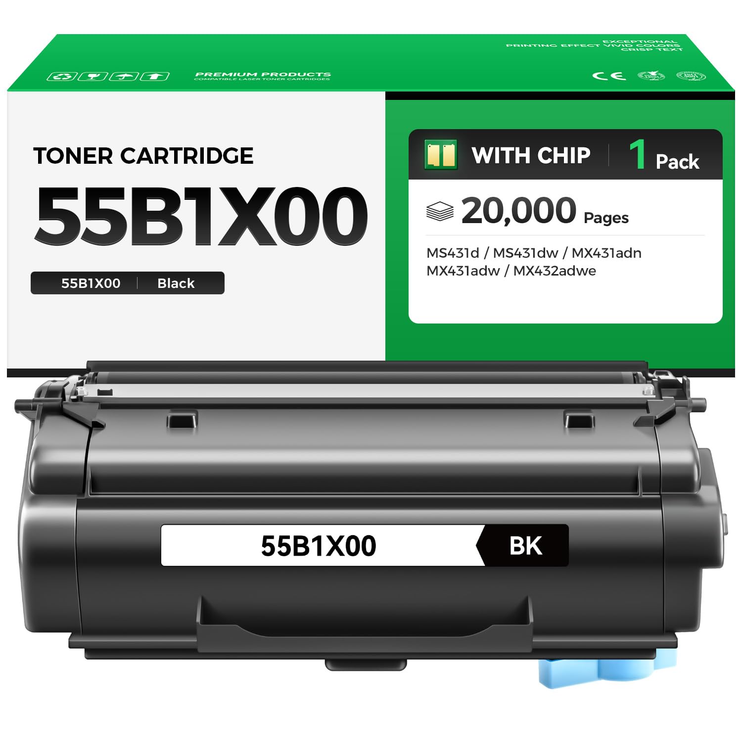 55B1X00 Black Extra High Yield Toner Cartridge Replacement for Lexmark 55B1X00 Toner Compatible for Lexmark MS431 MX431 MS431dn MS431dw MX431adn MX431adw MX432adwe Printer