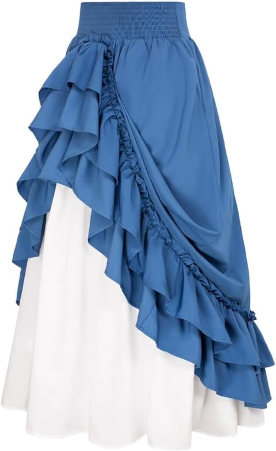 Women Victorian Skirt with Multi-Layer Ruffles Vintage Medieval Renaissance Skirts