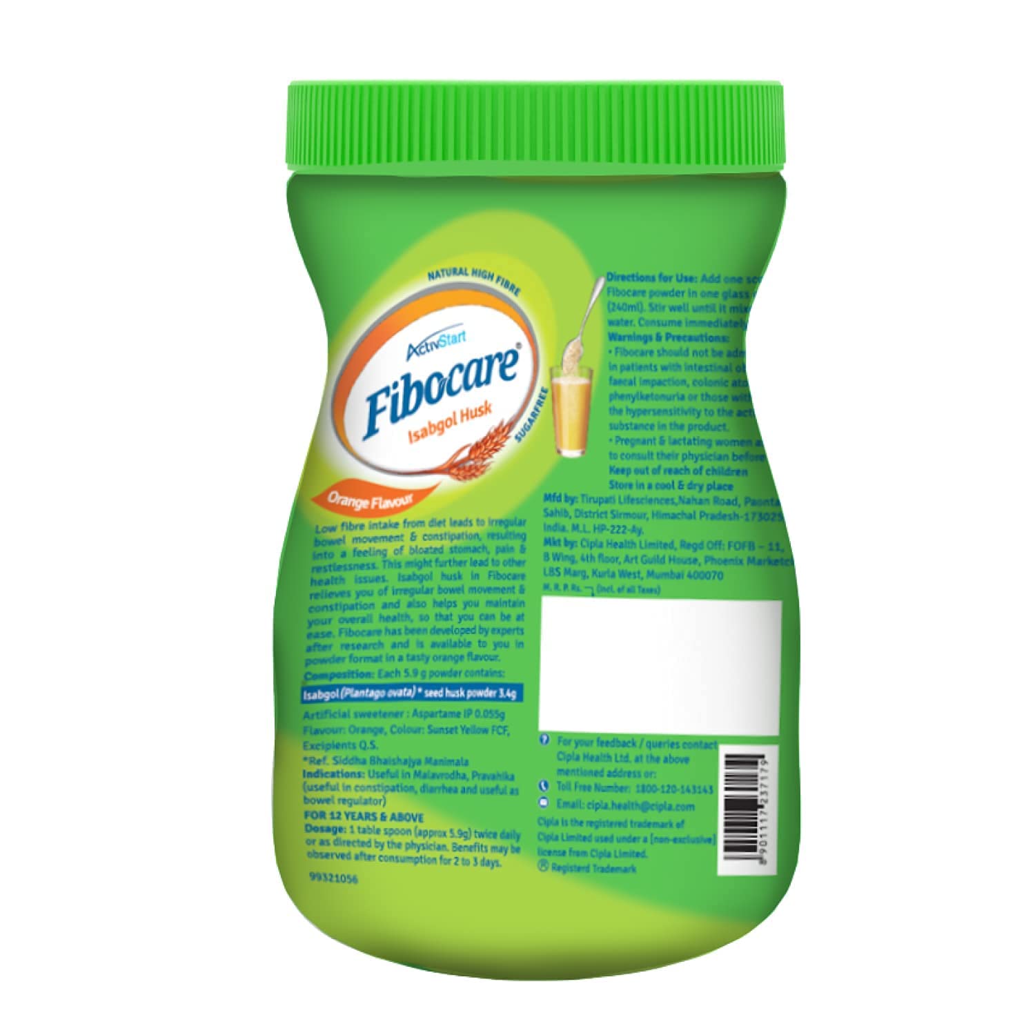 Cipla Fibocare Isabgol Husk Powder|Sugar Free|Effectively Relieves Constipation|Promotes Gut Health|Helps in Weight Loss|Supports Digestive Health (1 count, 100 grams)