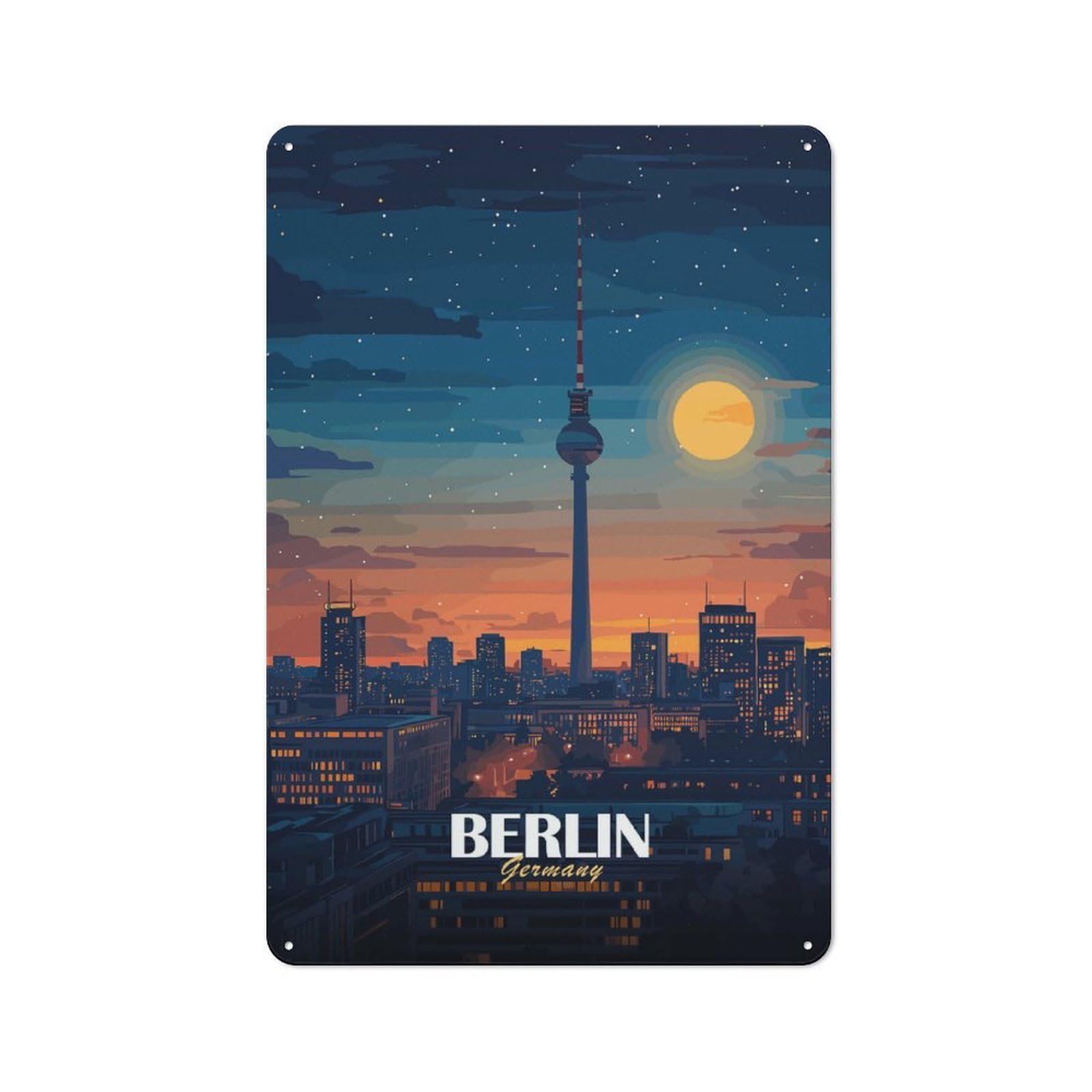 Junmoney Style-5 Farmhouse Metal Sign With Berlin Germany Cityscape Design 30X20cm, Rustic Rustic Kitchen Decor For Dining Room, Cafe, Entryway Or Family Room