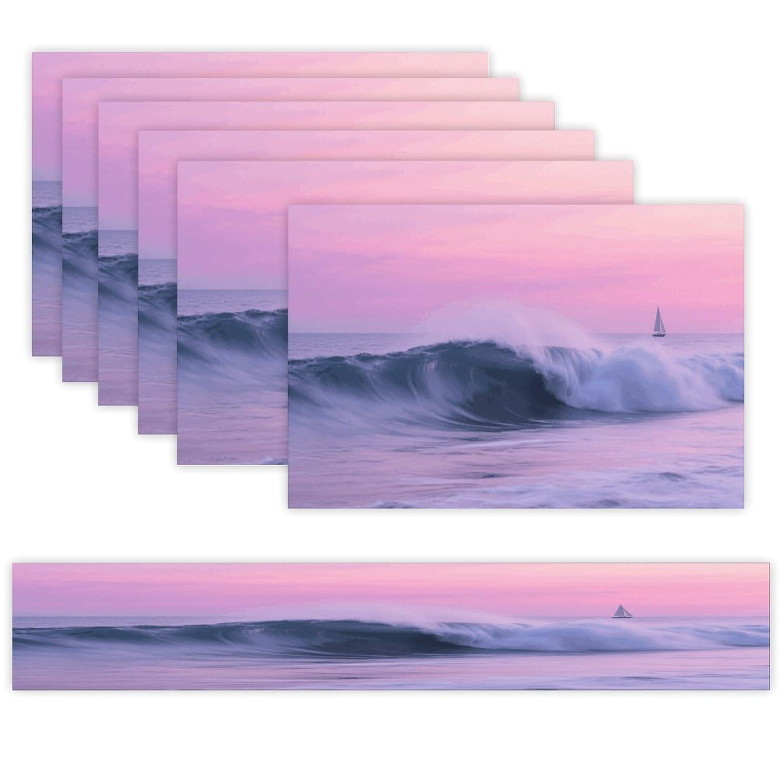 Ship Sea Waves Table Runner and Placemats Set of 7 Linen Table Mat Non-Slip Place Mats Washable Placemat Heat Resistant Place Mat with Table Runner for Party Dining Decor