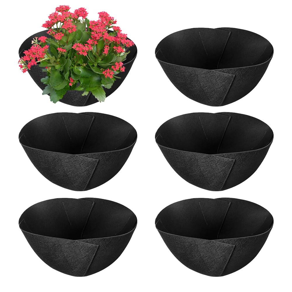 KBIBCK 6Pcs Fabric Planter Basket Liner, 14inch/35CM Felt Flower Pot Liners, Hanging Plant Basket Fiber Insert for Garden Wall Hanging Planter Flower Vegetables, Avoid Birds Nesting(Round)