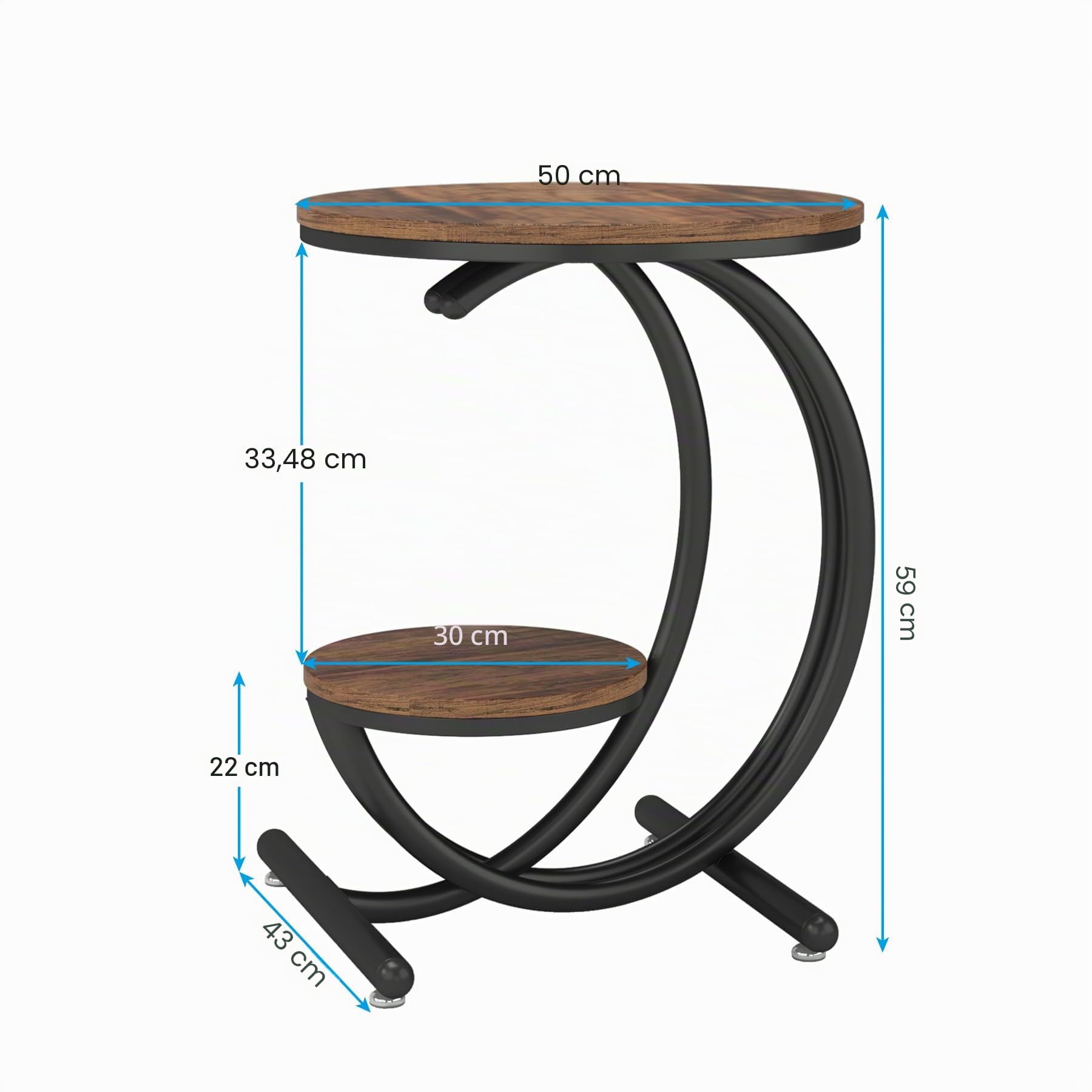 Tribesigns Table d'appoint Ronde Industrielle à 2 Niveaux avec étagères de Rangement, Petite Table d'appoint Rustique pour Salon, Chambre à Coucher (1, Marron/Noir)