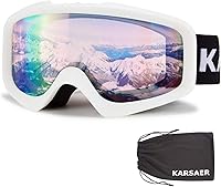 Vista 14 de Karsaer - Gafas de esquí antivaho, gafas de nieve OTG, 100% protección UV, gafas de snowboard con lentes dobles flexibles para hombres, mujeres