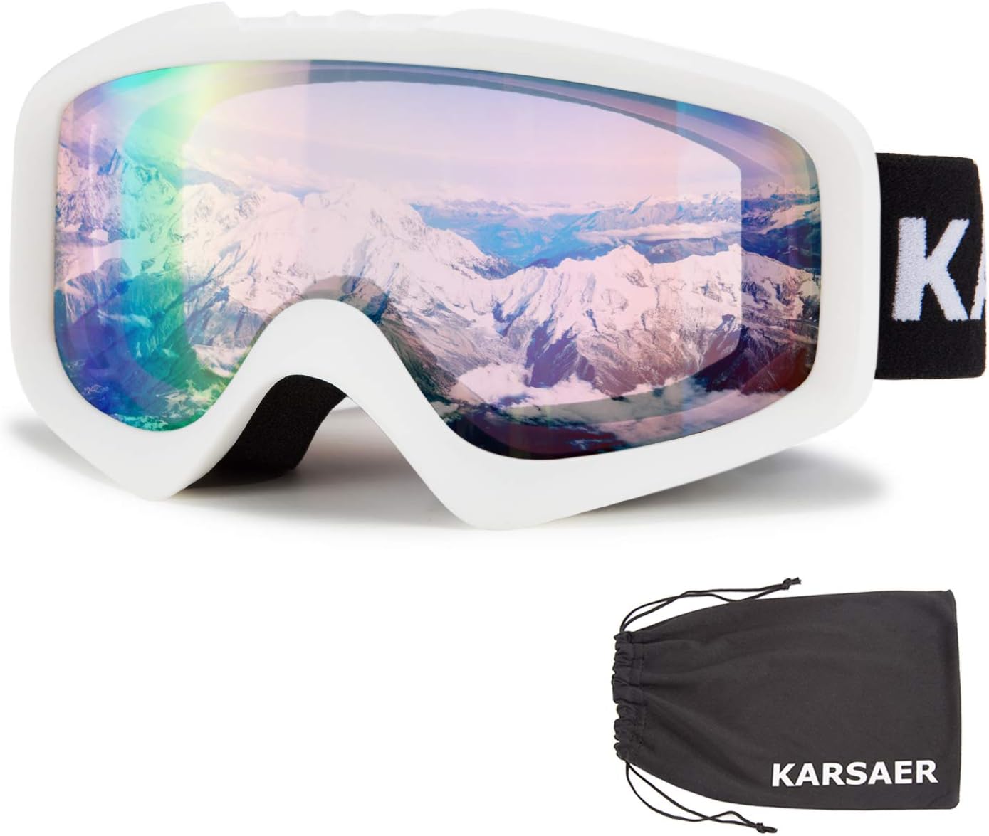 Karsaer Ski Goggles Anti-Fog Snowboard Goggles OTG 100% UV Protection Snow Goggles Bendable Dual-Lenses for Men Women Youth (Pink VLT 60%)