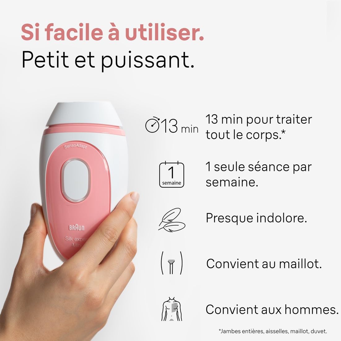 Braun Silk·expert Mini PL1014, Épilateur À Lumière Pulsée, Épilation Semi-Définitive, Alternative Au Laser Pour Jusqu'à 1 An De Peau Douce, Format Compact Blanc/Rose, Avec Pochette De Voyage