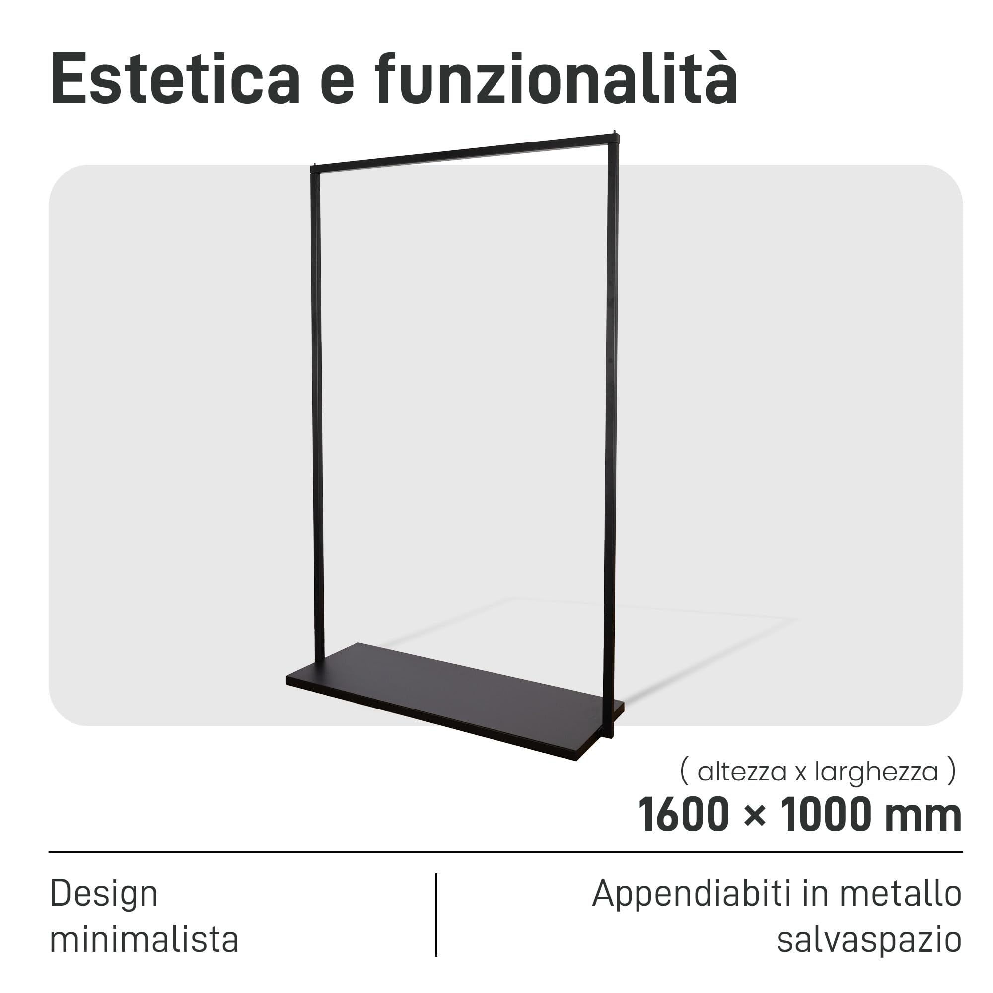 Natural Goods Berlin Appendiabiti BASIS (nero, 100 cm) – Asta appendiabiti in metallo robusto – Asta appendiabiti autoportante per camera da letto, soggiorno e ufficio