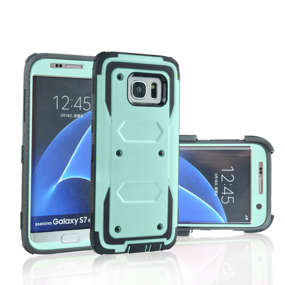 for Samsung Galaxy S7 Edge Case QAenly Creative Hybrid Case Heavy Duty Rugged Dual Layer Case with kickstand for Samsung Galaxy S7 Edge Aqua