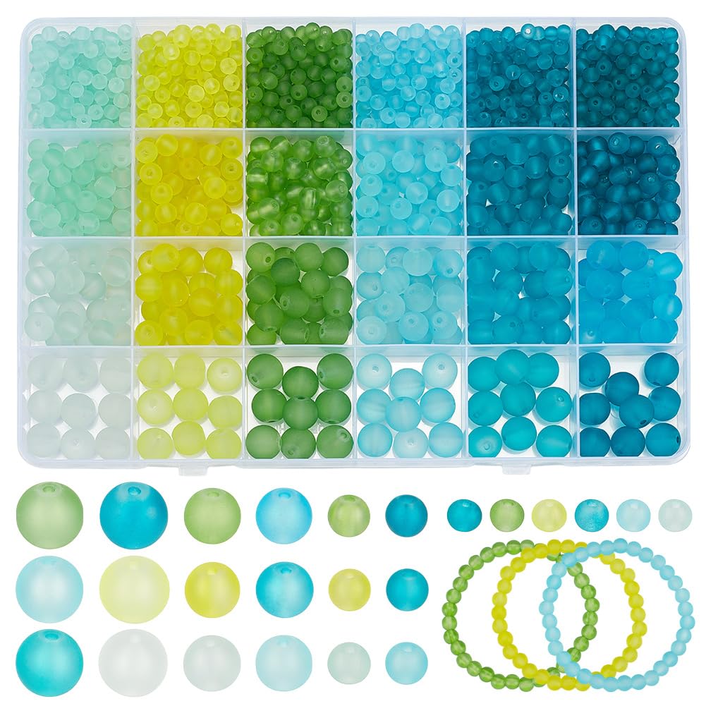 Perles en verre dépoli bleu océan PH PandaHall pour création de bijoux