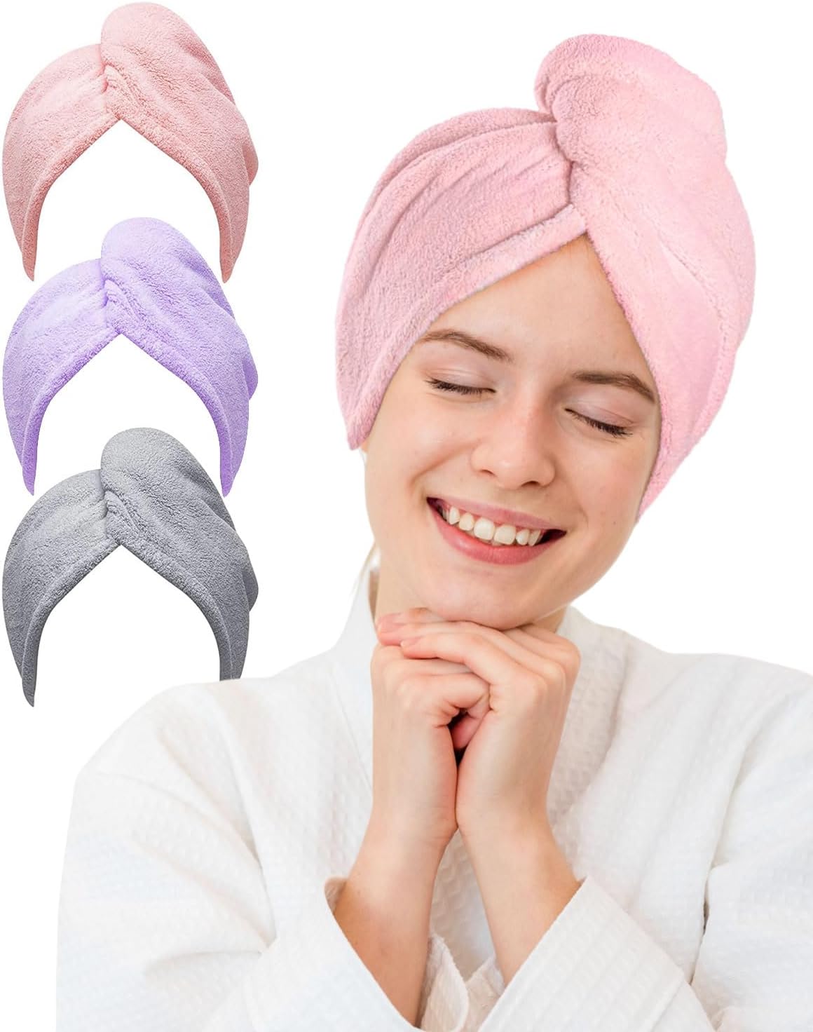 MOXTOYU 3 Pack Microfibre Hair Towel Wrap Super Absorbent Microfiber