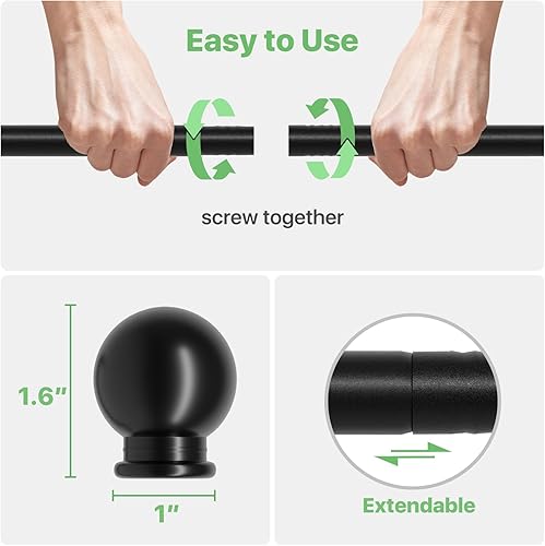 Miniatura 5 de Barra de cortina negra para ventanas de 28 a 48 pulgadas, juego de barras de cortina ajustables de 58 pulgadas con soportes, barra de cortina