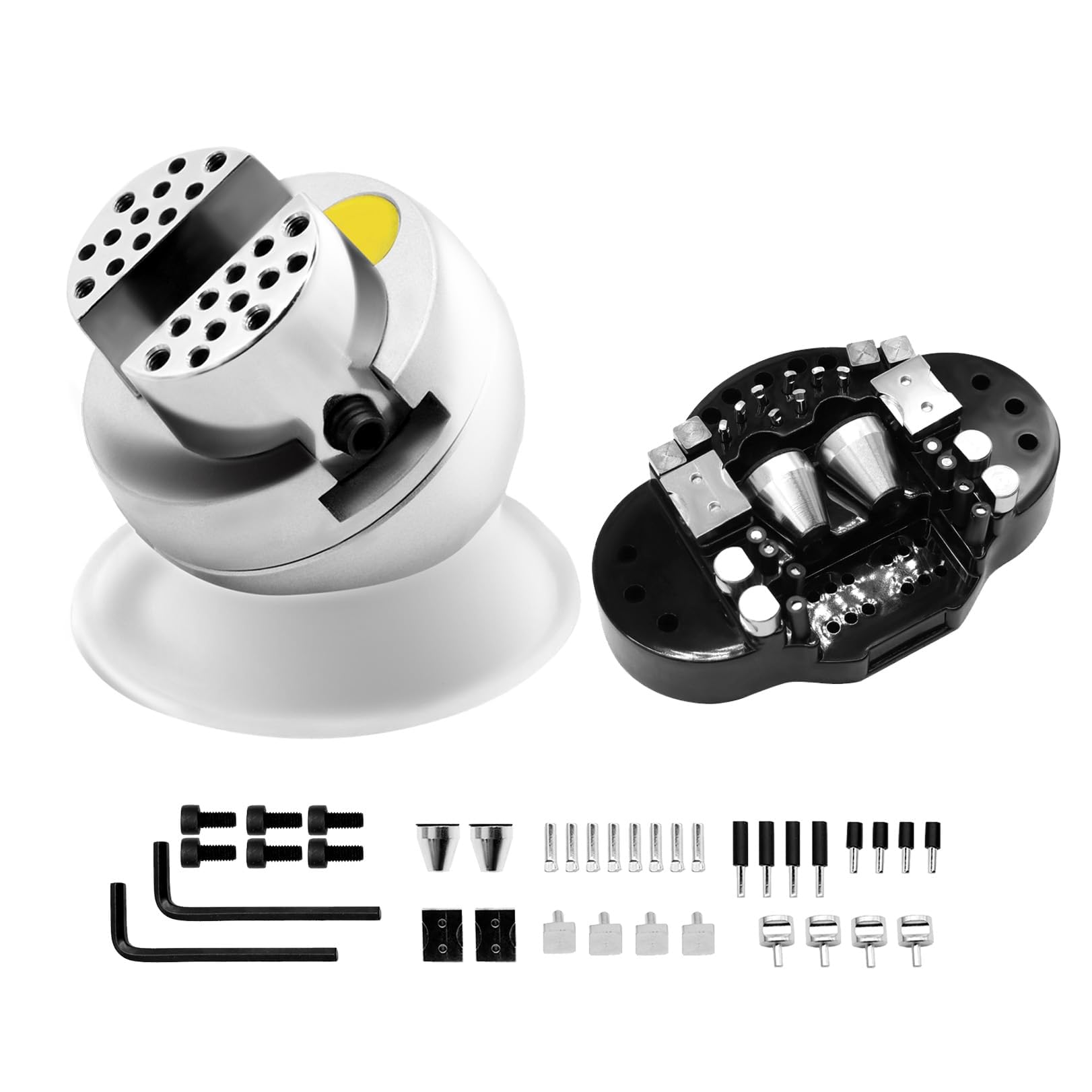 Nakkaa 3-Inch Ball Vise 360° Rotating Vise Professional Carving Setting Tool with 36Pcs Accessories (28 Carved Standard Blocks+2 Hex Wrenches+6 Screws