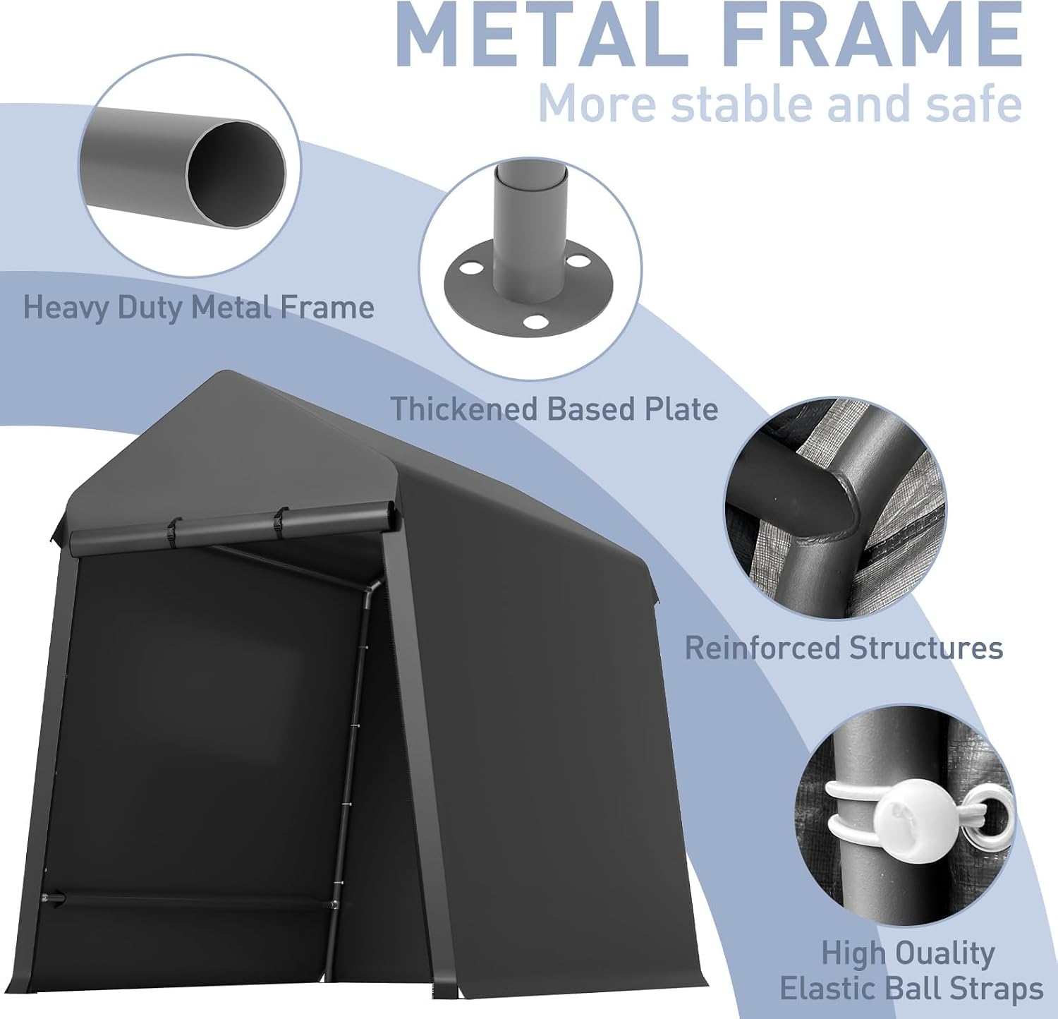 7 X 12 Ft Carport Portable Storage Shed Outdoor Tarp Sheds with Roll-Up Door, Bike Shed ATV Storage Tent for Motorcycle, Car, Garden Tools Black