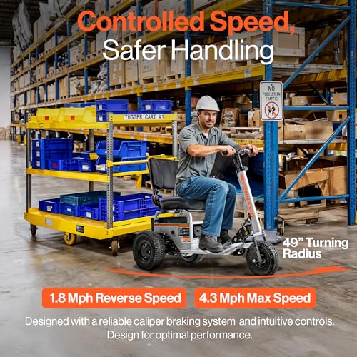 SuperHandy Electric Tugger Cart, Industrial Tow Tractor Riding Scooter - 1 Seater, 2600 lbs Towing Cap, 350 lbs load cap, 48V 4Ah Li-Ion Battery - For Warehouse Material & Mobility Personnel Transport