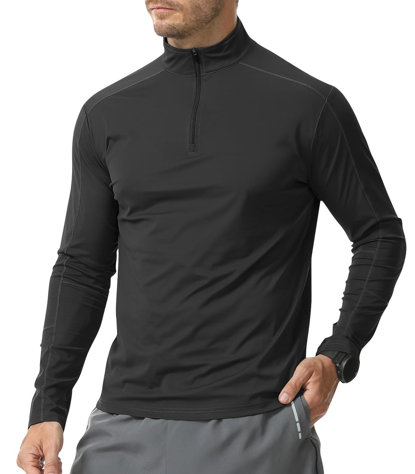 Camiseta de natación for Hombre, Camiseta de protección Solar de Manga Larga, con Cremallera, Secado rápido y Ligera.
