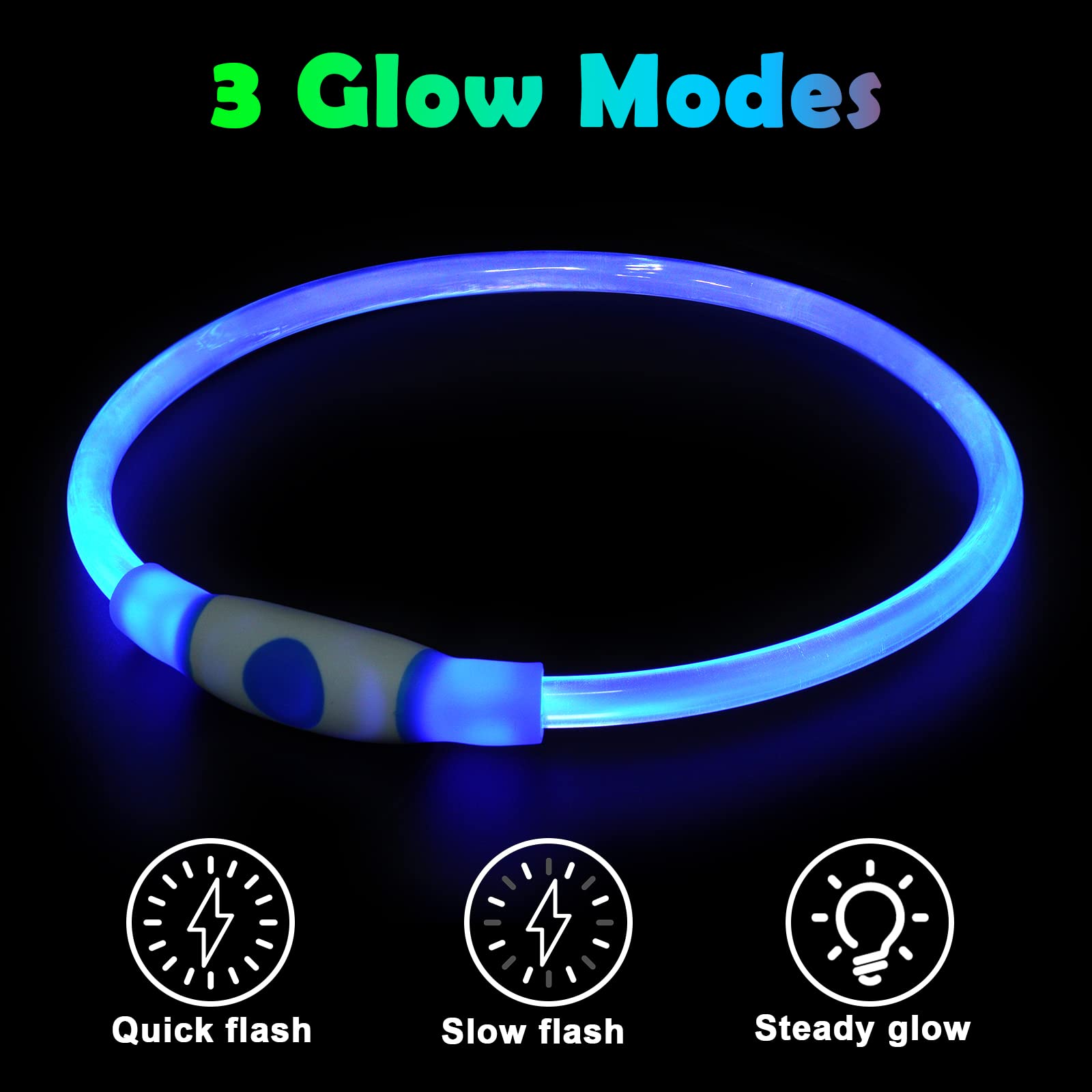 AUAUY Collare Luminoso per Cani, Collare per Animali Domestico LED Ricaricabile USB, Collare di Lunghezza Regolabile Impermeabile per Cani di Taglia Piccola Media Grande e Gatti (Blu)