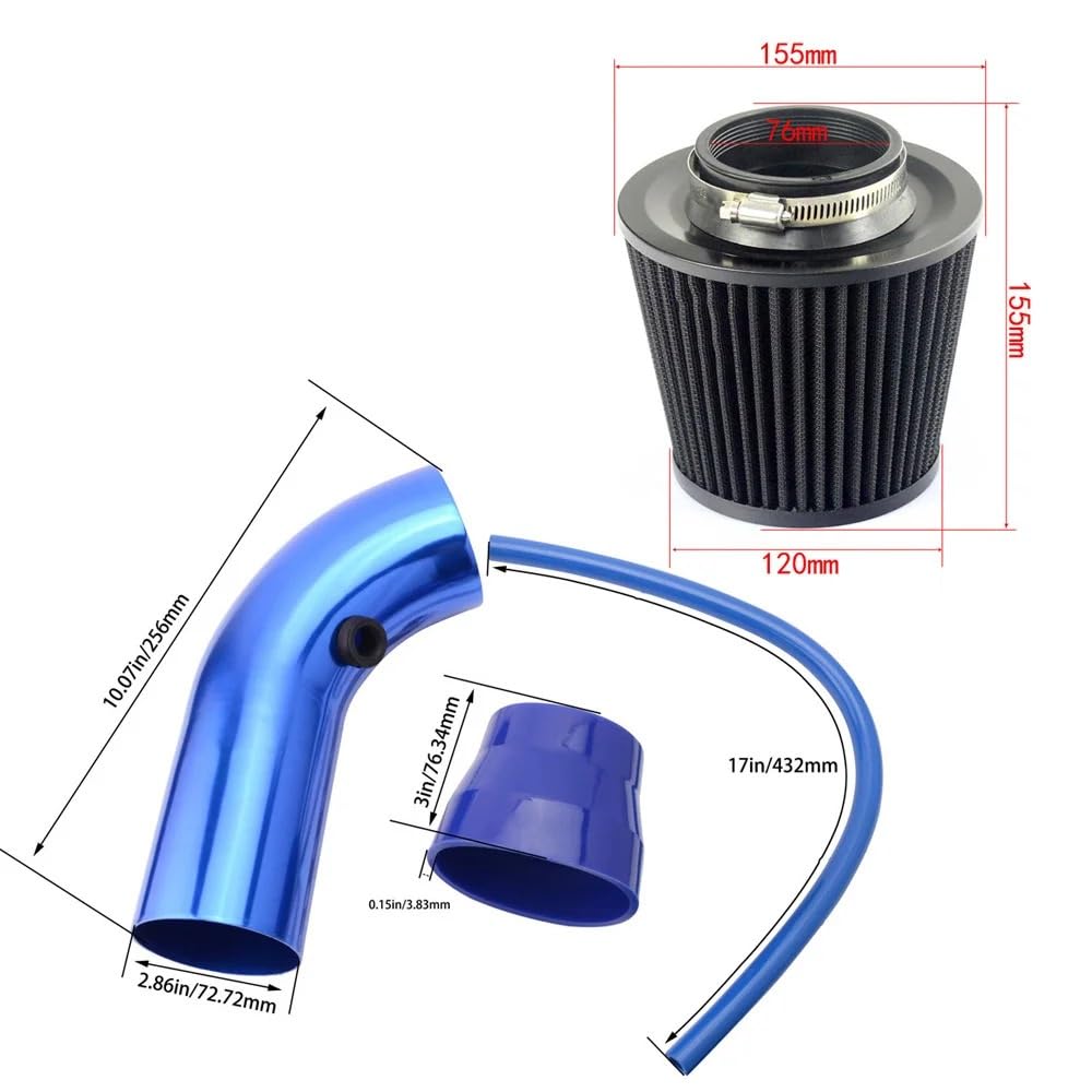 zestaw rur dolotu Uniwersalny 76mm układ dolotowy zimnego powietrza do wyścigów samochodowych Turbo zestaw rur indukcyjnych aluminiowy ze stożkowym powietrza do samochodu