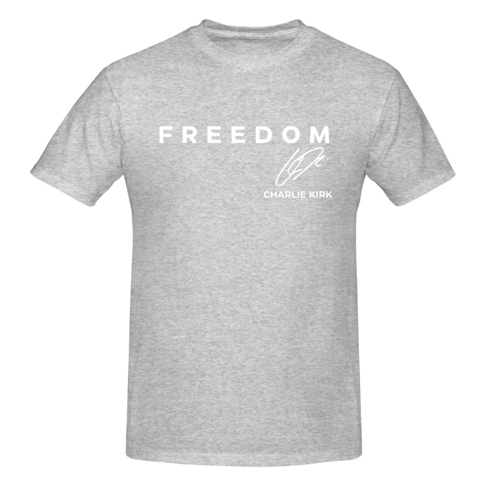 GQWJKSZ A True Patriot, Charlie Kirk. R.I.P. Charlie. 1993 T-Shirt Men's Short Sleeve Crew Neck Cotton Shirt Gray