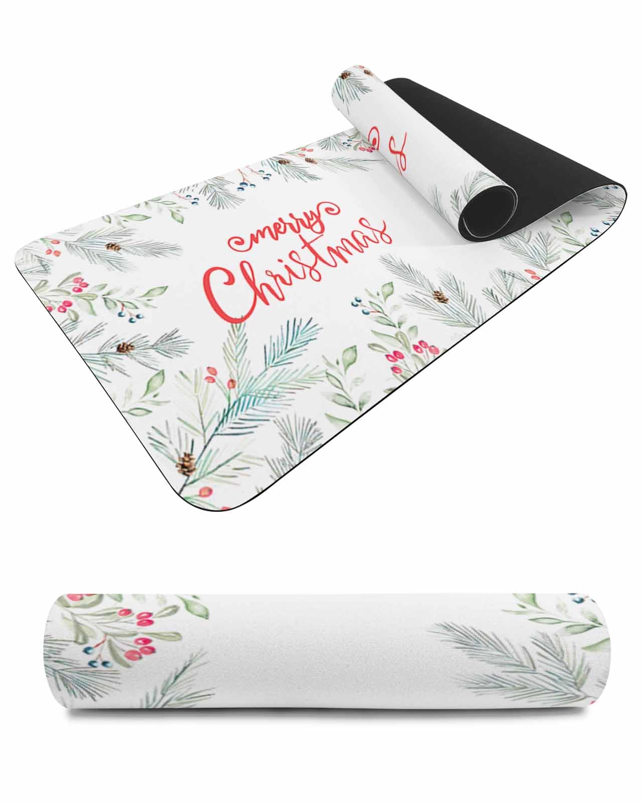 Debedcor Heat Proof Table Pads Waterproof Decorative, Merry Christmas Non-Slip Table Countertop Protector, Winter Xmas Pine Needles Berries Snow Insulation Mat for Kitchen Room, 40 x 12 Inches