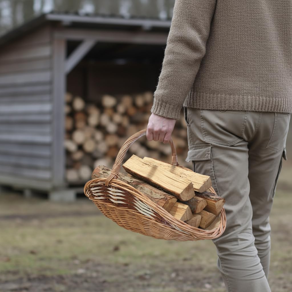 Cesto per Legna da Ardere in Vimini Con Iuta, 60 x 34 cm, Cestino per Legna