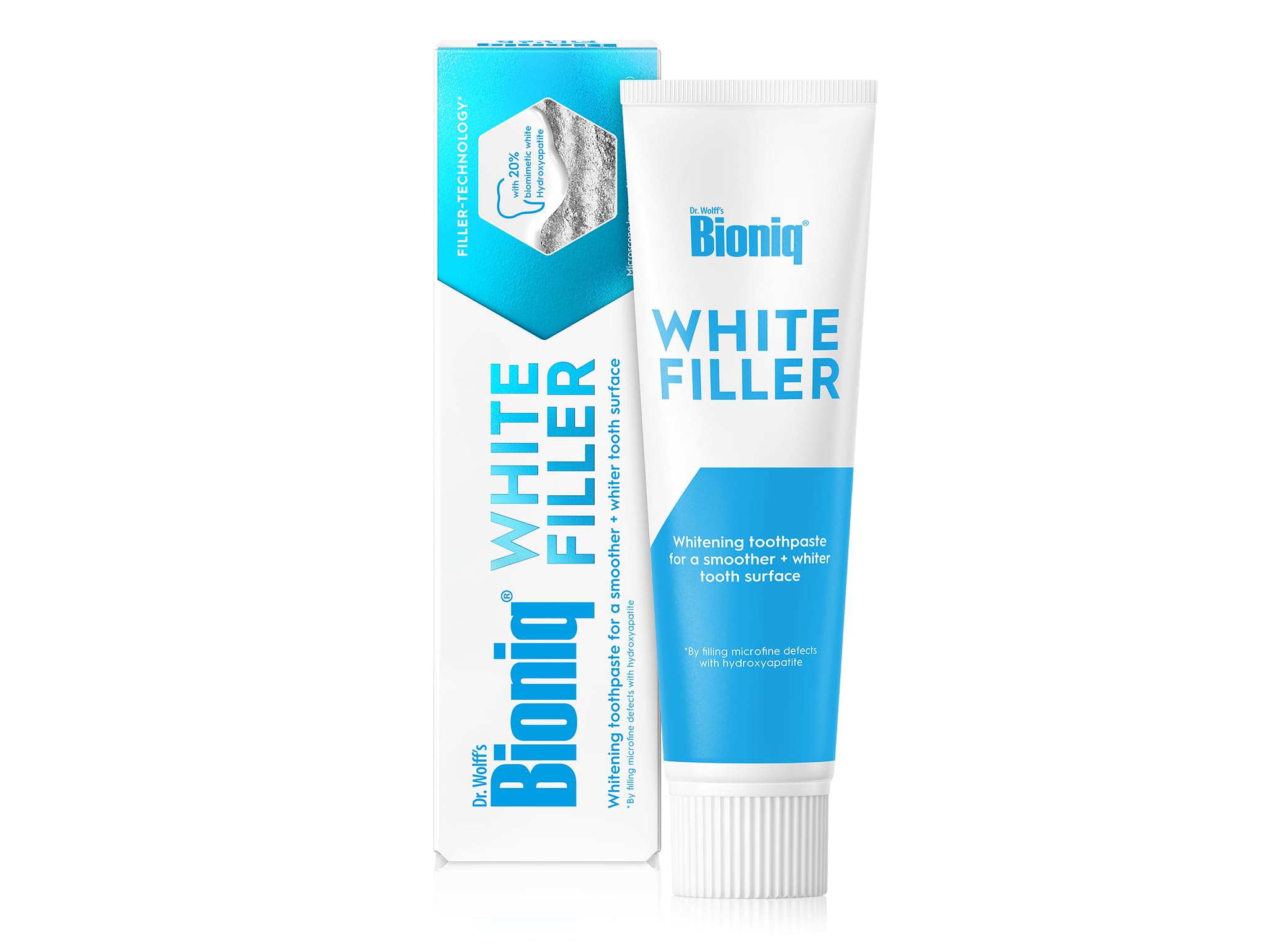 Bioniq® White Filler Zahnpasta, 100 ml – Sanfte Whitening-Zahncreme mit Hydroxylapatit, schützt und stärkt den Zahnschmelz, für glatte und weiße Zähne, entfernt Verfärbungen schonend, ohne Fluorid