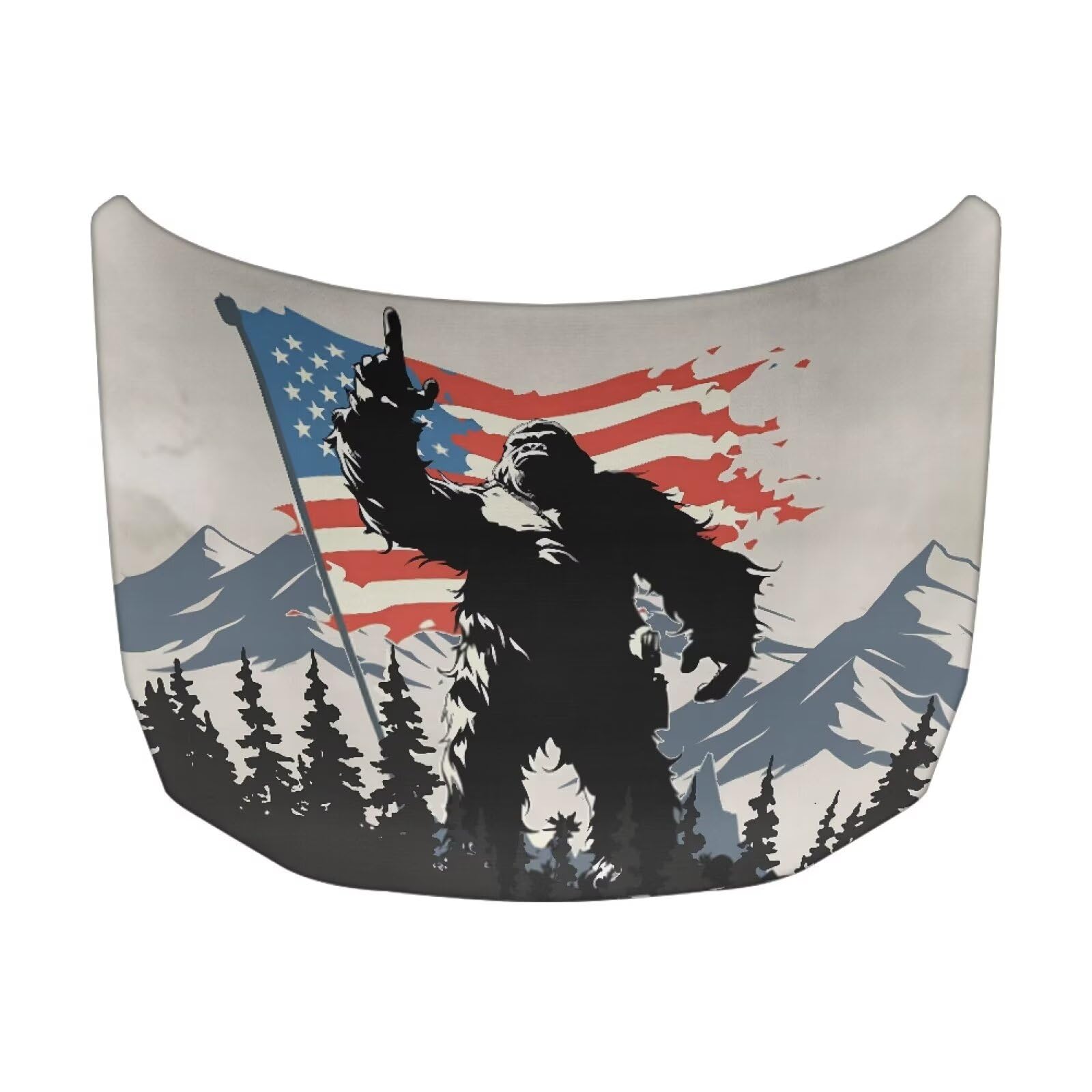 US Flag Bigfoot Printed Car Hood Cover 59×39 Inch Auto Hood Wrap Blankets Stretchable Waterproof Automotive Exterior Accessories for Compact Sedans SUVs Trucks Vans