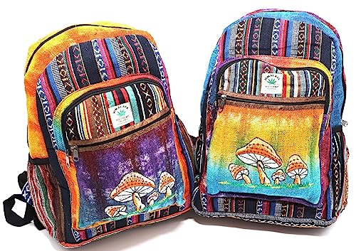 Unique Mushroom Embroidered Tie Dye Himalaya Hemp Hippie Backpack Festival Backpack Hiking FAIR TRADE Handmade with Love. (LARGE)2