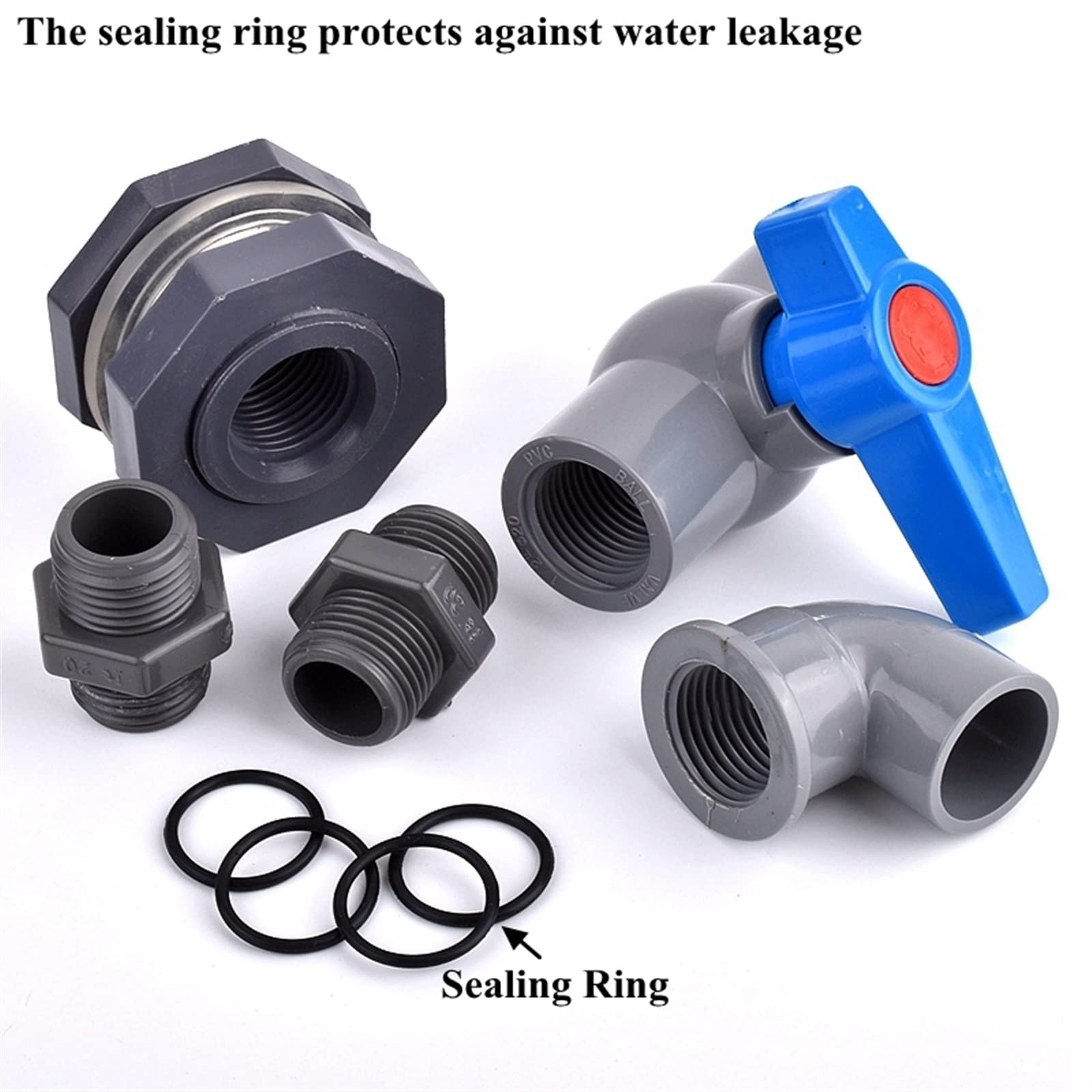 1/2 litro; 3/4 quot; 1 cita; Conector de tanque de peces de acuario de PVC, válvula de unión de tubo de drenaje de agua de entrada, accesorios de mamparo de tanque de agua de riego, 1 Juego(3i4 Inch S