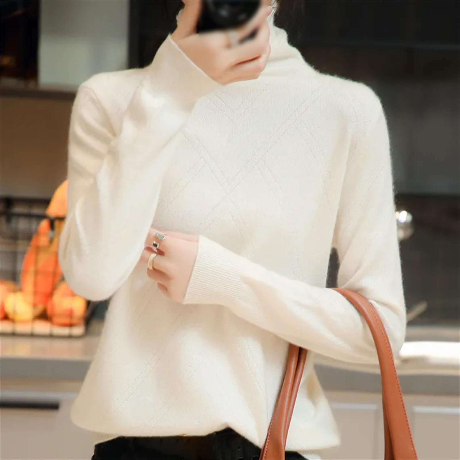 Maglione A Collo Alto da Donna 100% Lana Merino Maglione Lavorato A Maglia Caldo Autunno E Inverno A Maniche Lunghe Pullover in Tinta Unita