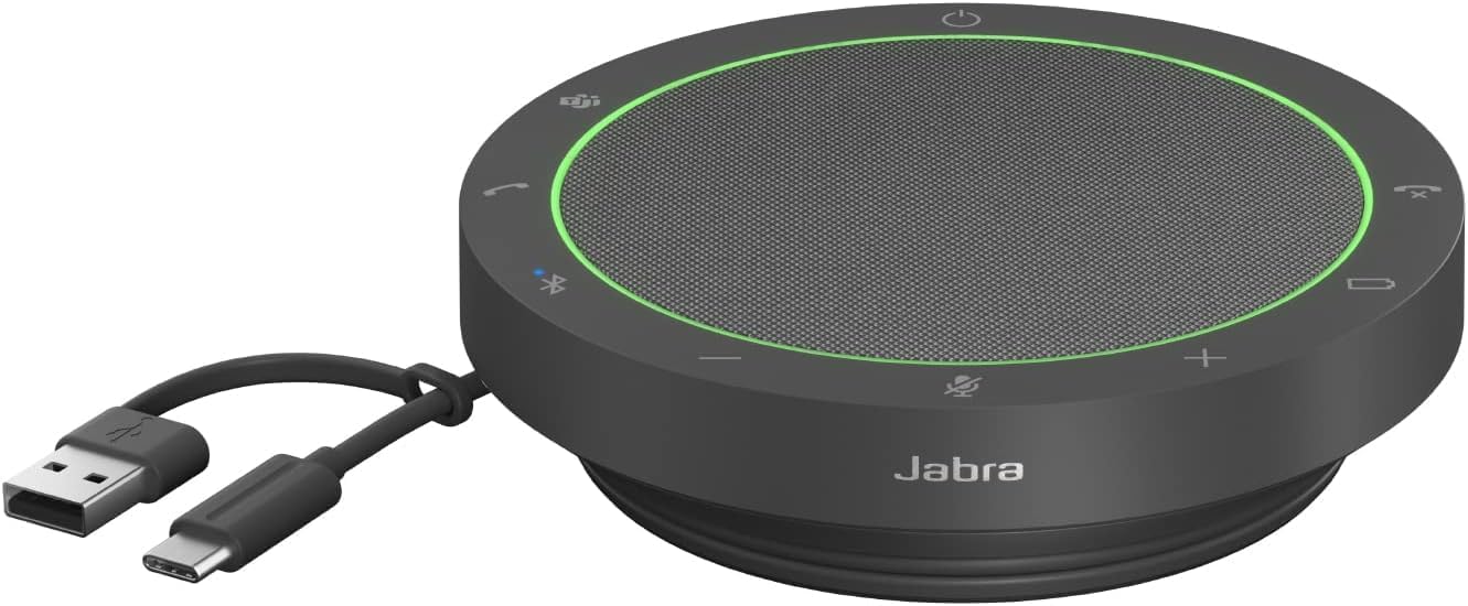 Jabra Speak2 55 Wireless Bluetooth Speakerphone - Portable Speaker with 4 Noise-Cancelling Mics, 50mm Full-Range Speakers & Wideband Audio - Certified Microsoft Teams Speaker - Dark Grey