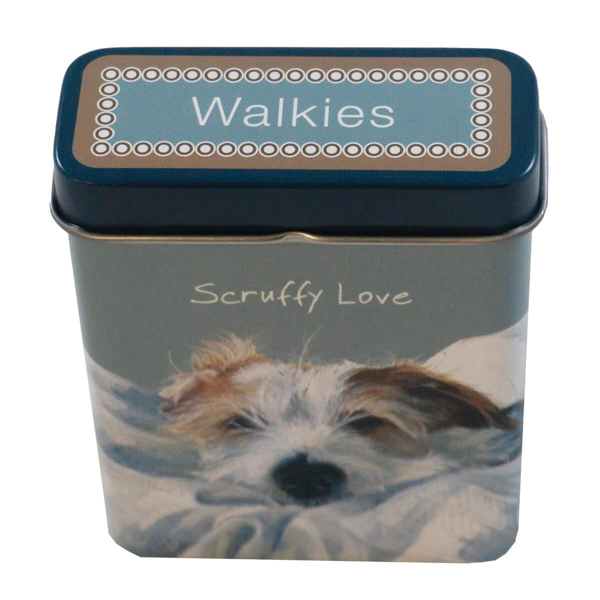 Rough-Coat Jack Russell Dog Treat Tin, Pocket Size 7cm x 2cm x 9cm, Hinged Lid
