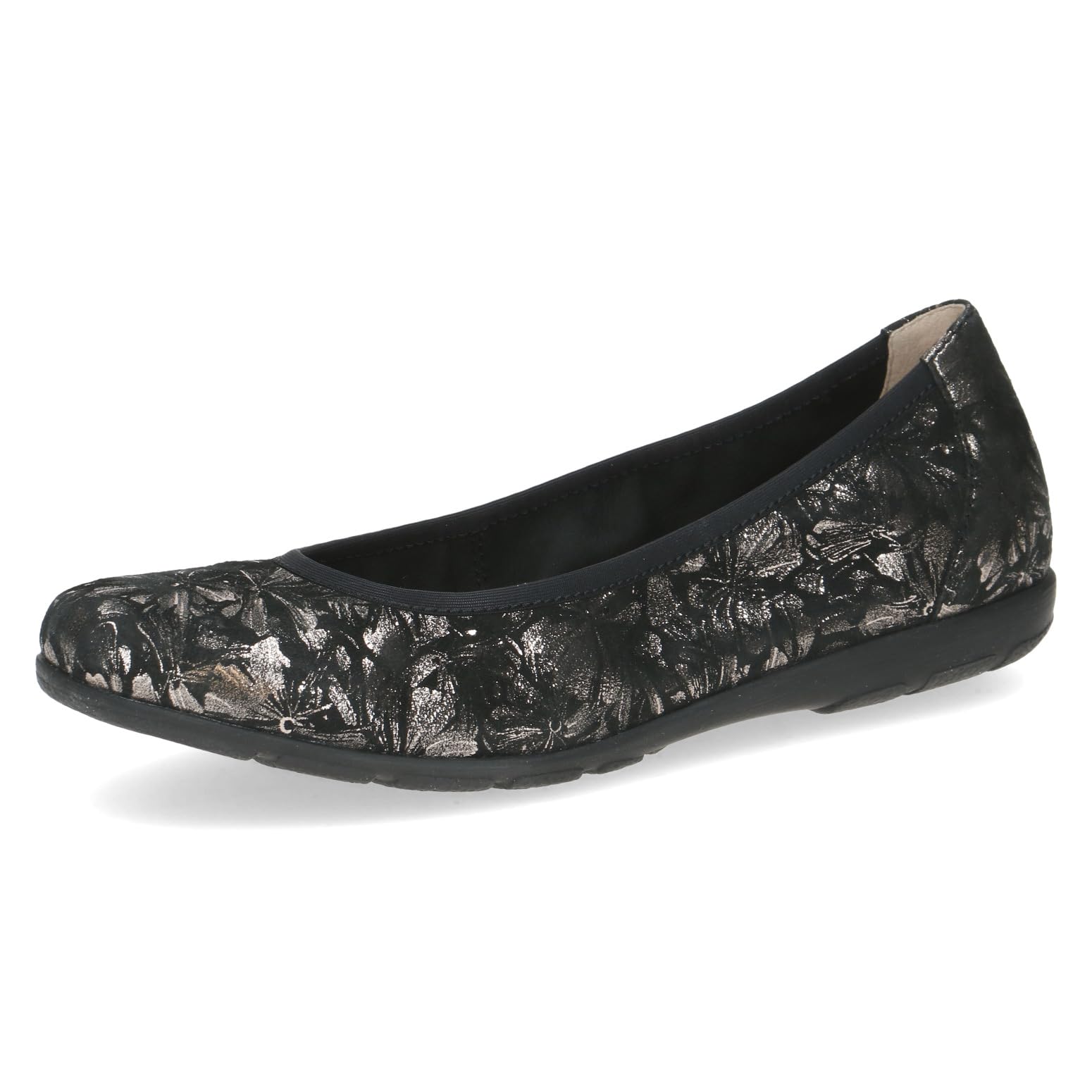 CAPRICE Women's Ballet Flats in Leather, Black (Black/Gunmetal), 7.5 UK